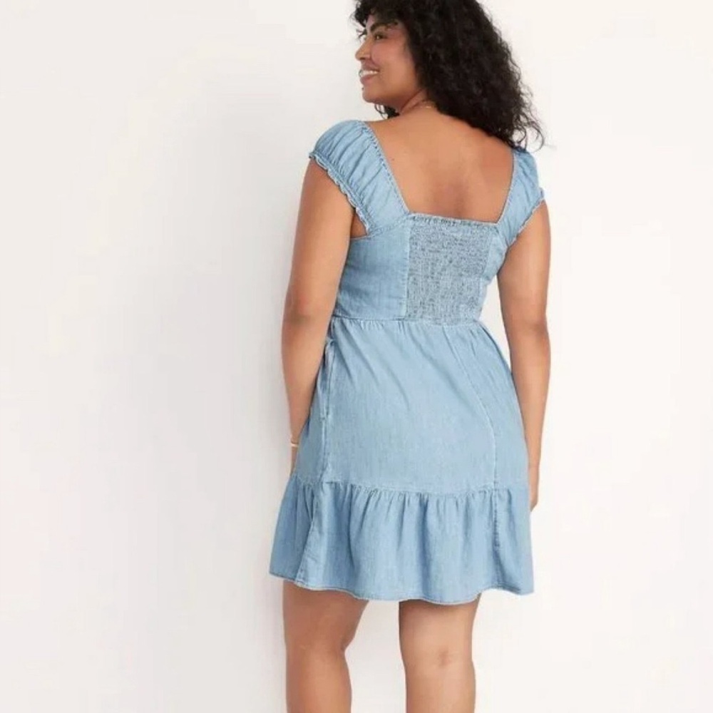Old Navy Fit & Flare Puff-Sleeve Smocked Jean Mini Dress - Picture 4 of 6